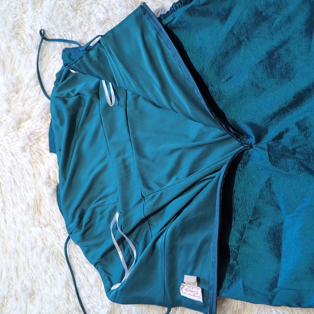 Y2K Vintage Cindy USA Iridescent Aqua Taffeta 2 Piece Cocktail Dress 3XL - Picture 6 of 16